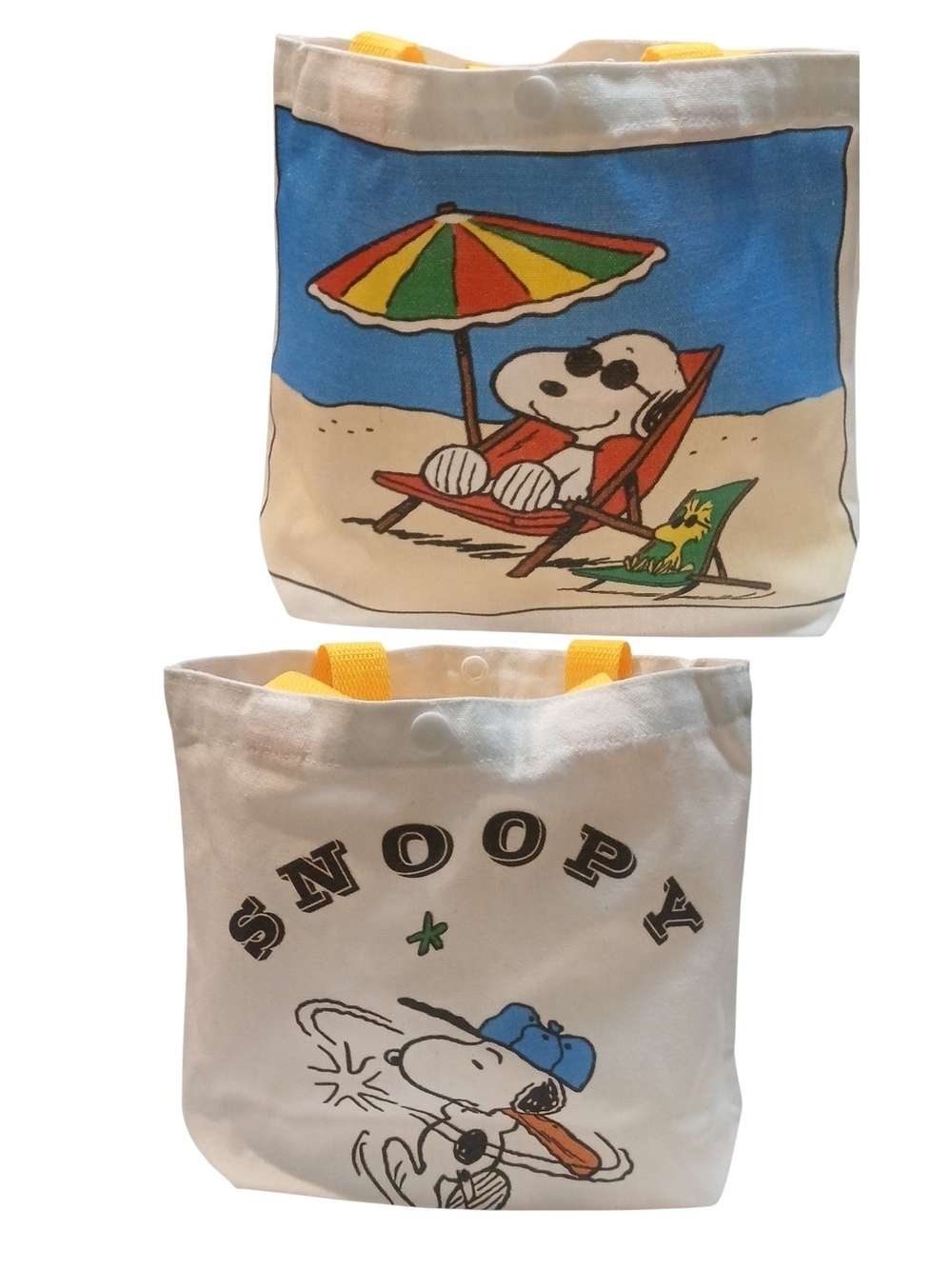 Peanuts -Small Tote Bag Double Sided,1 Side Snoopy at the Beach & 1 Playing Ball